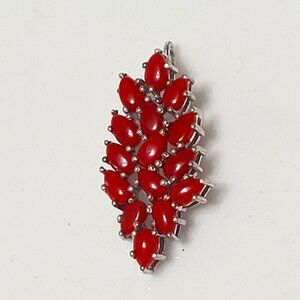 Vintage Sterling Silver Red Dark Orange Coral Cluster Boho Western Pendant